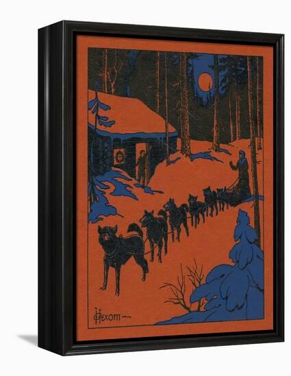 Nature Magazine - View of a Dog Sled and Team, Couple with Cabin in a Snowy Winter Scene, c.1952-Lantern Press-Framed Stretched Canvas