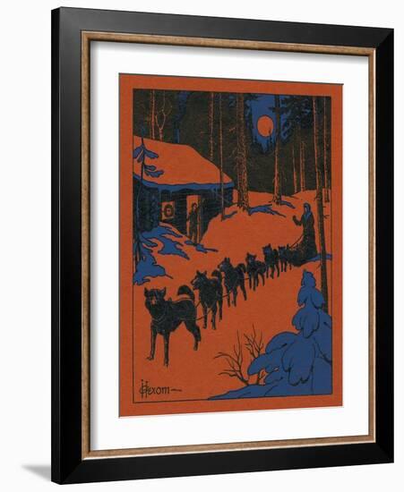 Nature Magazine - View of a Dog Sled and Team, Couple with Cabin in a Snowy Winter Scene, c.1952-Lantern Press-Framed Art Print