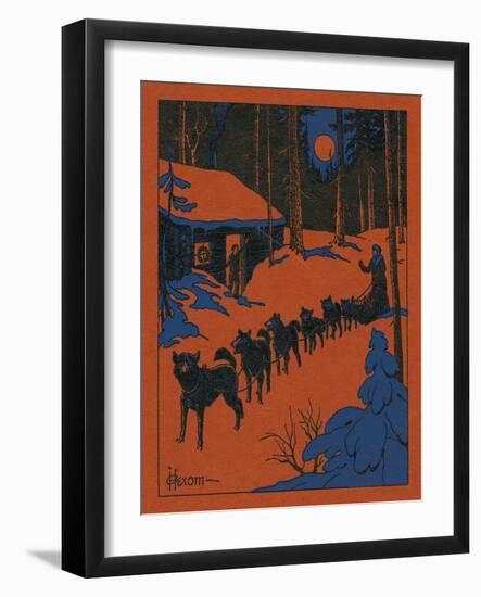 Nature Magazine - View of a Dog Sled and Team, Couple with Cabin in a Snowy Winter Scene, c.1952-Lantern Press-Framed Art Print