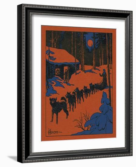 Nature Magazine - View of a Dog Sled and Team, Couple with Cabin in a Snowy Winter Scene, c.1952-Lantern Press-Framed Art Print