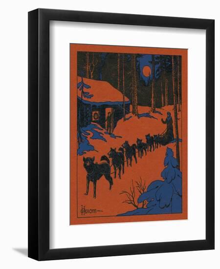 Nature Magazine - View of a Dog Sled and Team, Couple with Cabin in a Snowy Winter Scene, c.1952-Lantern Press-Framed Art Print