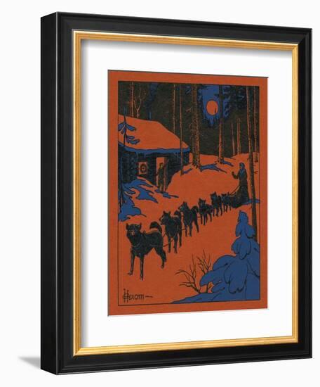 Nature Magazine - View of a Dog Sled and Team, Couple with Cabin in a Snowy Winter Scene, c.1952-Lantern Press-Framed Art Print