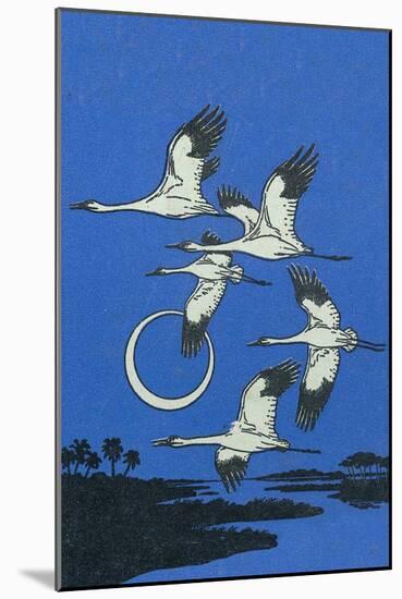 Nature Magazine - View of a Flock of Geese Flying in Formation in the Moonlight, c.1951-Lantern Press-Mounted Art Print