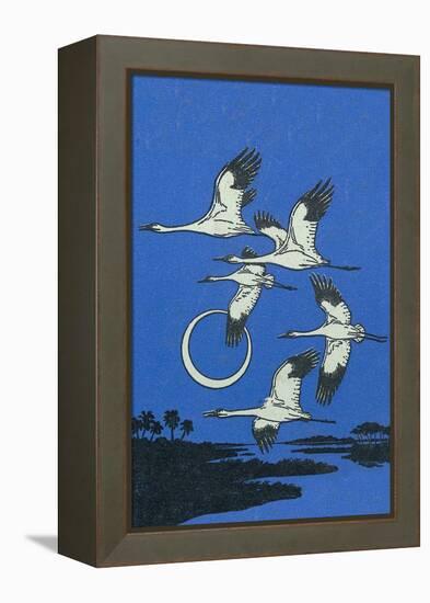 Nature Magazine - View of a Flock of Geese Flying in Formation in the Moonlight, c.1951-Lantern Press-Framed Stretched Canvas