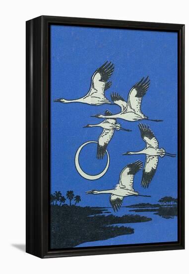 Nature Magazine - View of a Flock of Geese Flying in Formation in the Moonlight, c.1951-Lantern Press-Framed Stretched Canvas