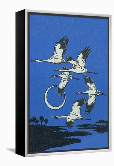 Nature Magazine - View of a Flock of Geese Flying in Formation in the Moonlight, c.1951-Lantern Press-Framed Stretched Canvas