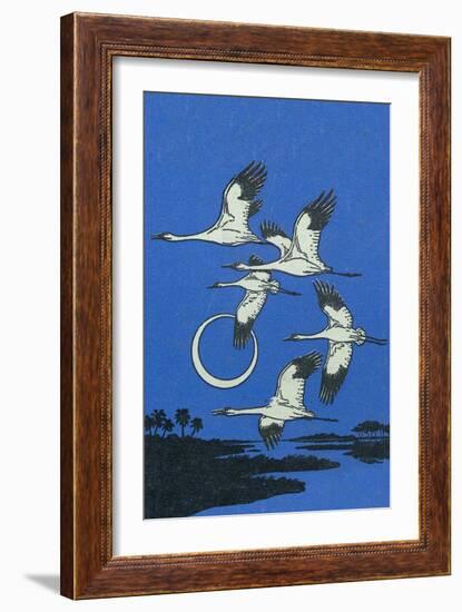 Nature Magazine - View of a Flock of Geese Flying in Formation in the Moonlight, c.1951-Lantern Press-Framed Premium Giclee Print