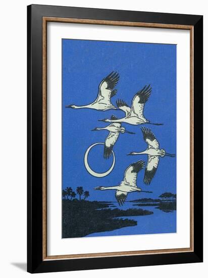 Nature Magazine - View of a Flock of Geese Flying in Formation in the Moonlight, c.1951-Lantern Press-Framed Premium Giclee Print