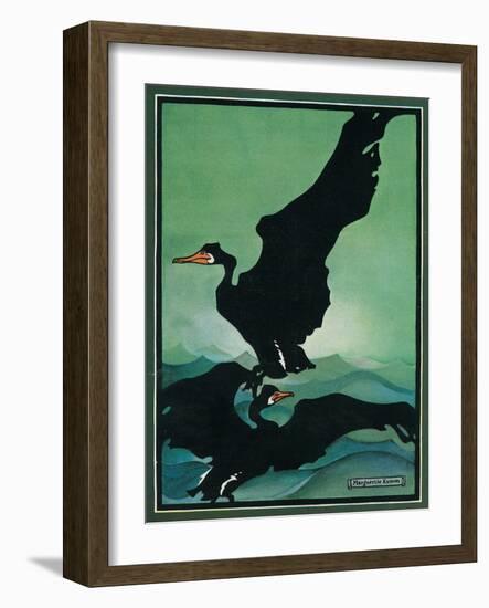 Nature Magazine - View of a Pair of Black Swans in Flight, c.1931-Lantern Press-Framed Art Print