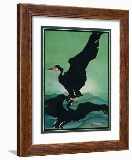 Nature Magazine - View of a Pair of Black Swans in Flight, c.1931-Lantern Press-Framed Art Print