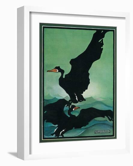 Nature Magazine - View of a Pair of Black Swans in Flight, c.1931-Lantern Press-Framed Art Print