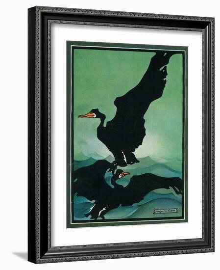 Nature Magazine - View of a Pair of Black Swans in Flight, c.1931-Lantern Press-Framed Art Print