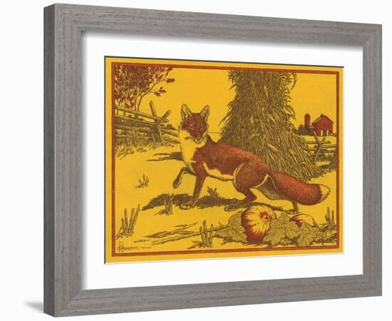 Nature Magazine - View of a Red Fox in a Pumpkin Patch, c.1953-Lantern Press-Framed Art Print