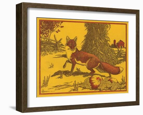 Nature Magazine - View of a Red Fox in a Pumpkin Patch, c.1953-Lantern Press-Framed Art Print