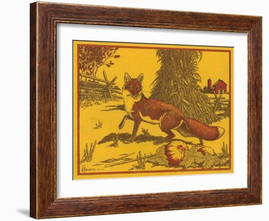 Nature Magazine - View of a Red Fox in a Pumpkin Patch, c.1953-Lantern Press-Framed Art Print