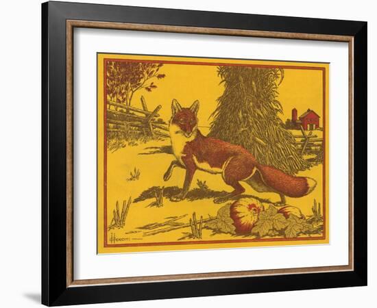 Nature Magazine - View of a Red Fox in a Pumpkin Patch, c.1953-Lantern Press-Framed Art Print