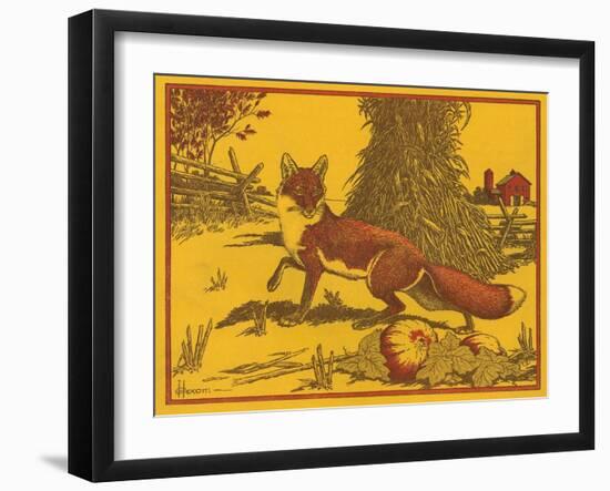 Nature Magazine - View of a Red Fox in a Pumpkin Patch, c.1953-Lantern Press-Framed Art Print