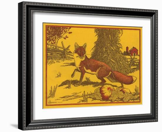 Nature Magazine - View of a Red Fox in a Pumpkin Patch, c.1953-Lantern Press-Framed Art Print