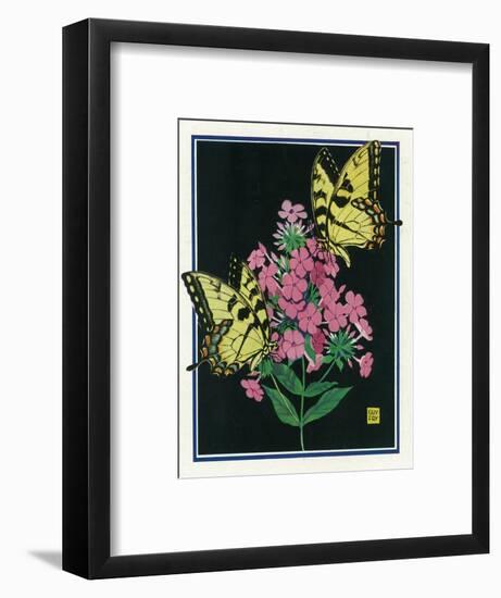 Nature Magazine - View of Butterflies on Blooming Flowers, c.1934-Lantern Press-Framed Art Print