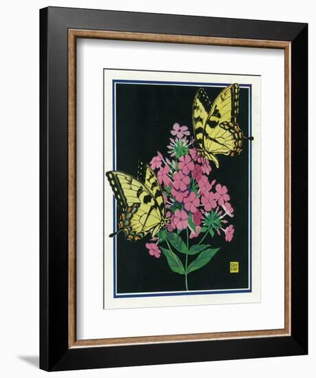 Nature Magazine - View of Butterflies on Blooming Flowers, c.1934-Lantern Press-Framed Art Print