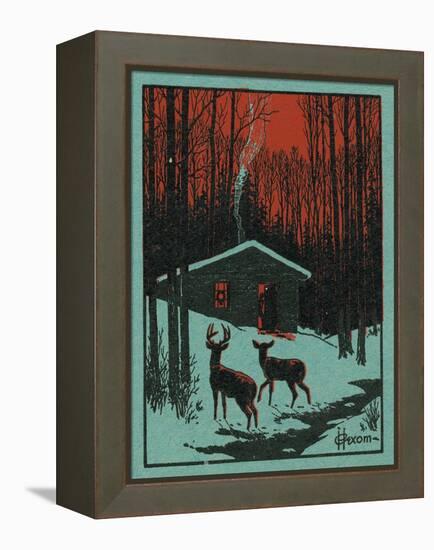 Nature Magazine - View of Deer in the Forest, Winter Scene with a Cabin, c.1951-Lantern Press-Framed Stretched Canvas