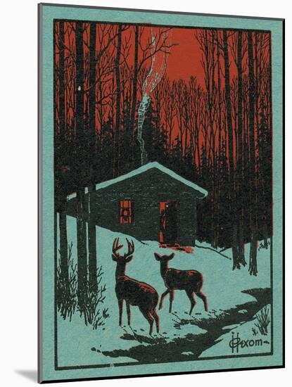 Nature Magazine - View of Deer in the Forest, Winter Scene with a Cabin, c.1951-Lantern Press-Mounted Art Print