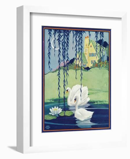 Nature Magazine - View of Two White Swans, c.1929-Lantern Press-Framed Art Print
