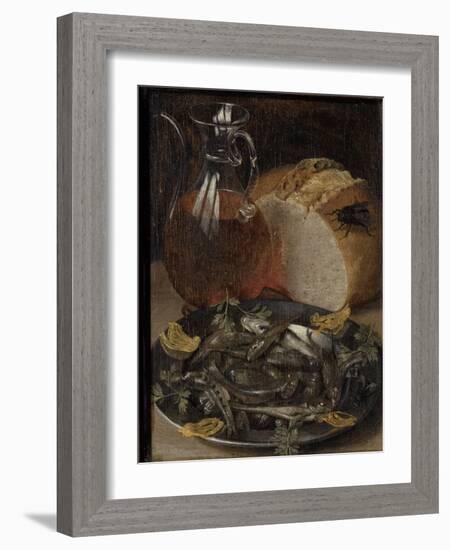 Nature morte au flacon de vin et aux poissons-Georg Flegel-Framed Giclee Print