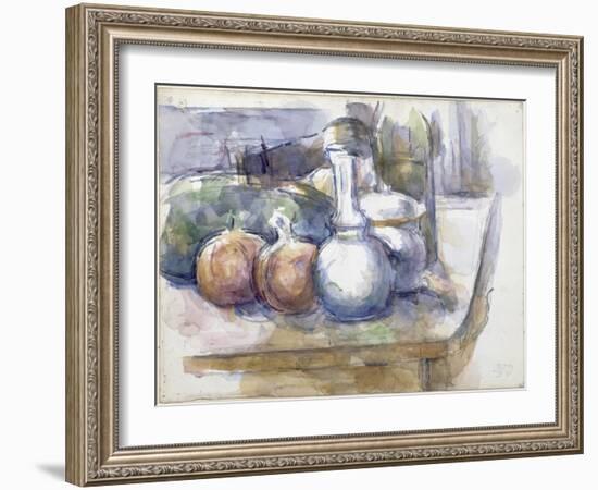 Nature morte avec fruits, carafe, sucrier et bouteille-Paul Cézanne-Framed Giclee Print