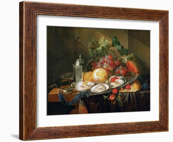 Nature Morte De Petit Dejeuner - Breakfast Still Life, by Heem, Cornelis, De (1631-1695). Oil on Wo-Cornelis De Heem-Framed Giclee Print