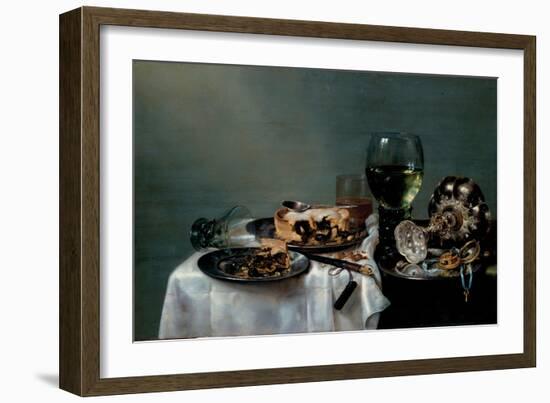 Nature Morte De Table Du Petit-Dejeuner Avec Tarte Aux Mures  (Breakfast Table with Blackberry Pie-Willem Claesz Heda-Framed Giclee Print