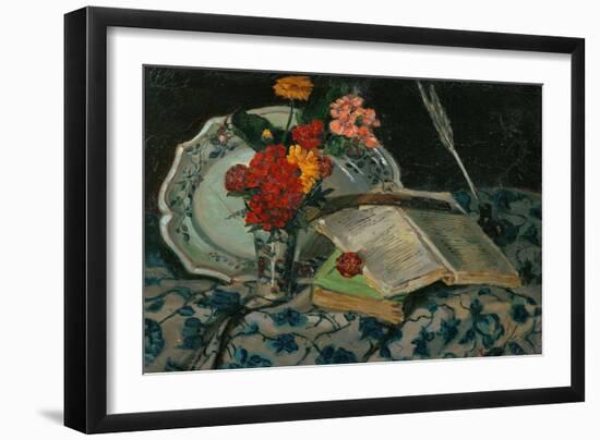 Nature morte: fleurs, faiences, livres. Still-life: flowers, faience and books. Canvas, 32,5 x 46cm-Jean-Baptiste-Armand Guillaumin-Framed Giclee Print