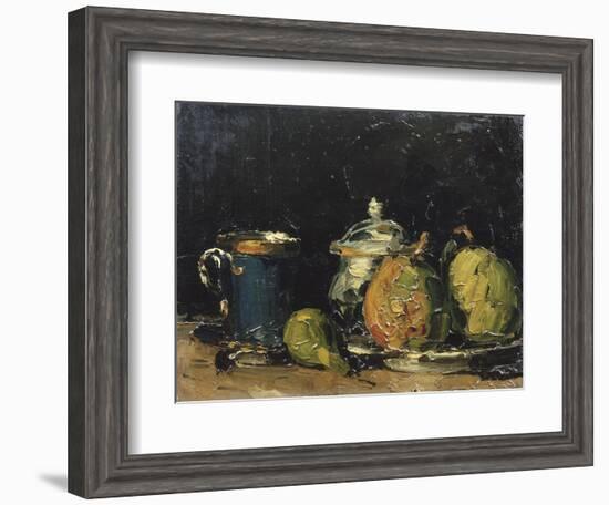 Nature morte : sucrier, poires et tasse bleue-Paul Cézanne-Framed Giclee Print