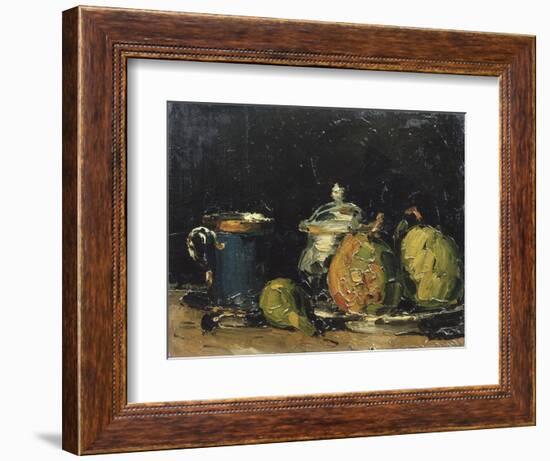 Nature morte : sucrier, poires et tasse bleue-Paul Cézanne-Framed Giclee Print