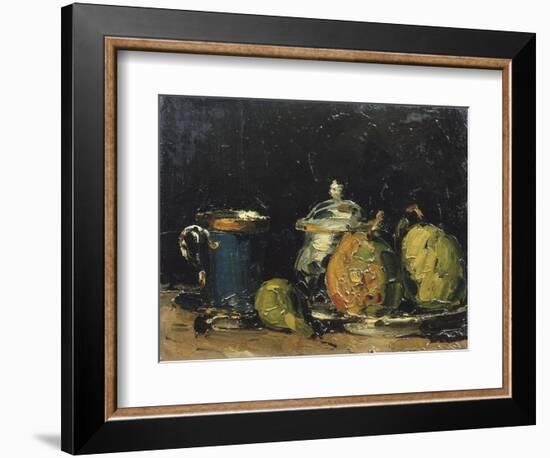 Nature morte : sucrier, poires et tasse bleue-Paul Cézanne-Framed Giclee Print