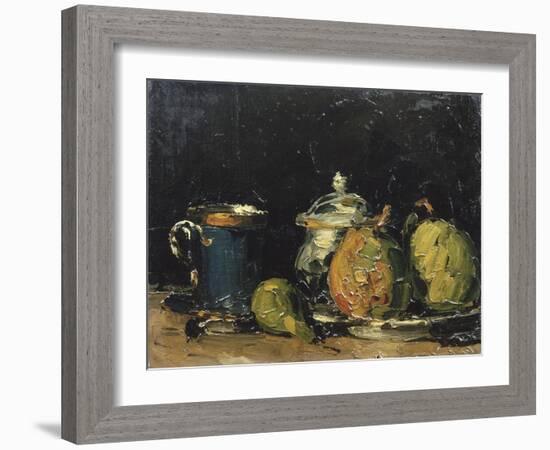 Nature morte : sucrier, poires et tasse bleue-Paul Cézanne-Framed Giclee Print