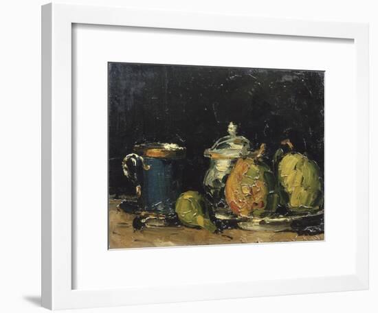 Nature morte : sucrier, poires et tasse bleue-Paul Cézanne-Framed Giclee Print