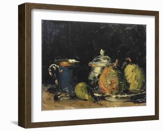 Nature morte : sucrier, poires et tasse bleue-Paul Cézanne-Framed Giclee Print
