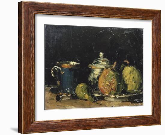 Nature morte : sucrier, poires et tasse bleue-Paul Cézanne-Framed Giclee Print