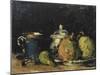 Nature morte : sucrier, poires et tasse bleue-Paul Cézanne-Mounted Giclee Print