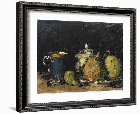 Nature morte : sucrier, poires et tasse bleue-Paul Cézanne-Framed Giclee Print