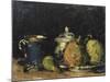 Nature morte : sucrier, poires et tasse bleue-Paul Cézanne-Mounted Giclee Print