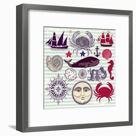 Nautical And Sea Symbols-Molesko Studio-Framed Art Print