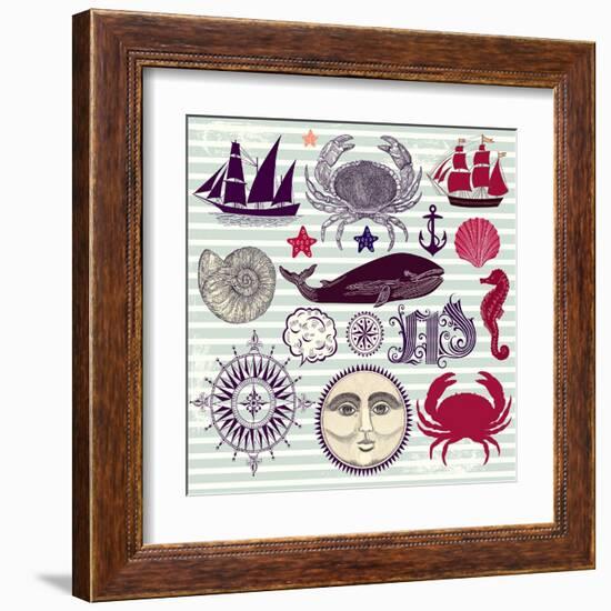 Nautical And Sea Symbols-Molesko Studio-Framed Art Print