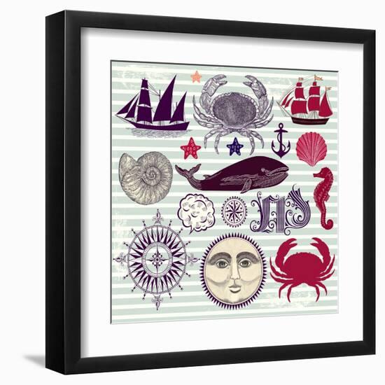 Nautical And Sea Symbols-Molesko Studio-Framed Art Print