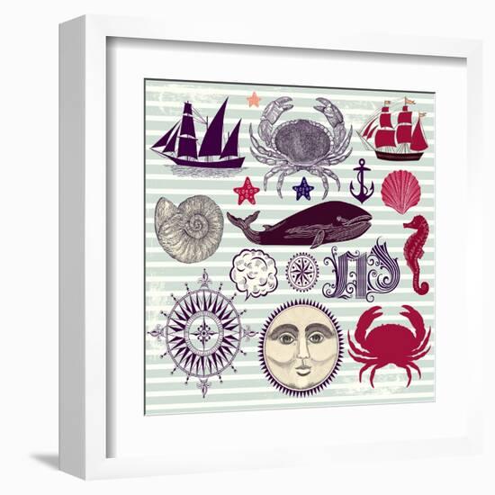 Nautical And Sea Symbols-Molesko Studio-Framed Art Print