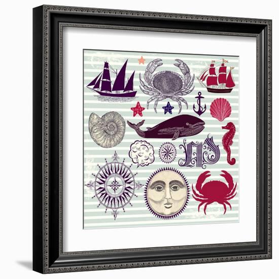 Nautical And Sea Symbols-Molesko Studio-Framed Art Print