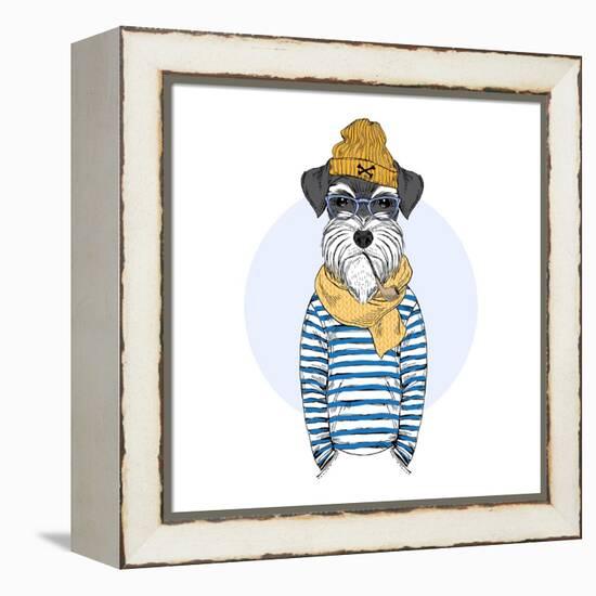 Nautical Schnauzer Dog Sailor-Olga_Angelloz-Framed Stretched Canvas