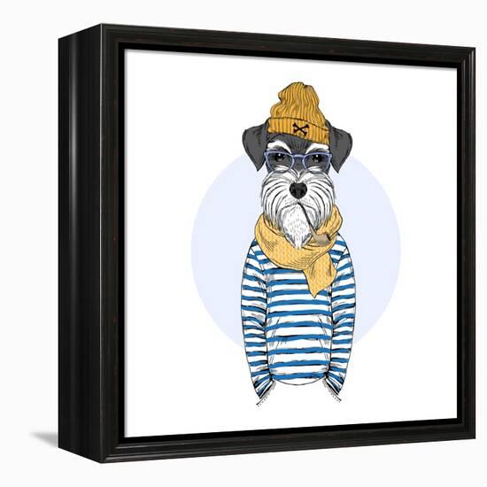 Nautical Schnauzer Dog Sailor-Olga_Angelloz-Framed Stretched Canvas