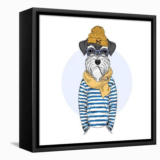 Nautical Schnauzer Dog Sailor-Olga_Angelloz-Framed Stretched Canvas